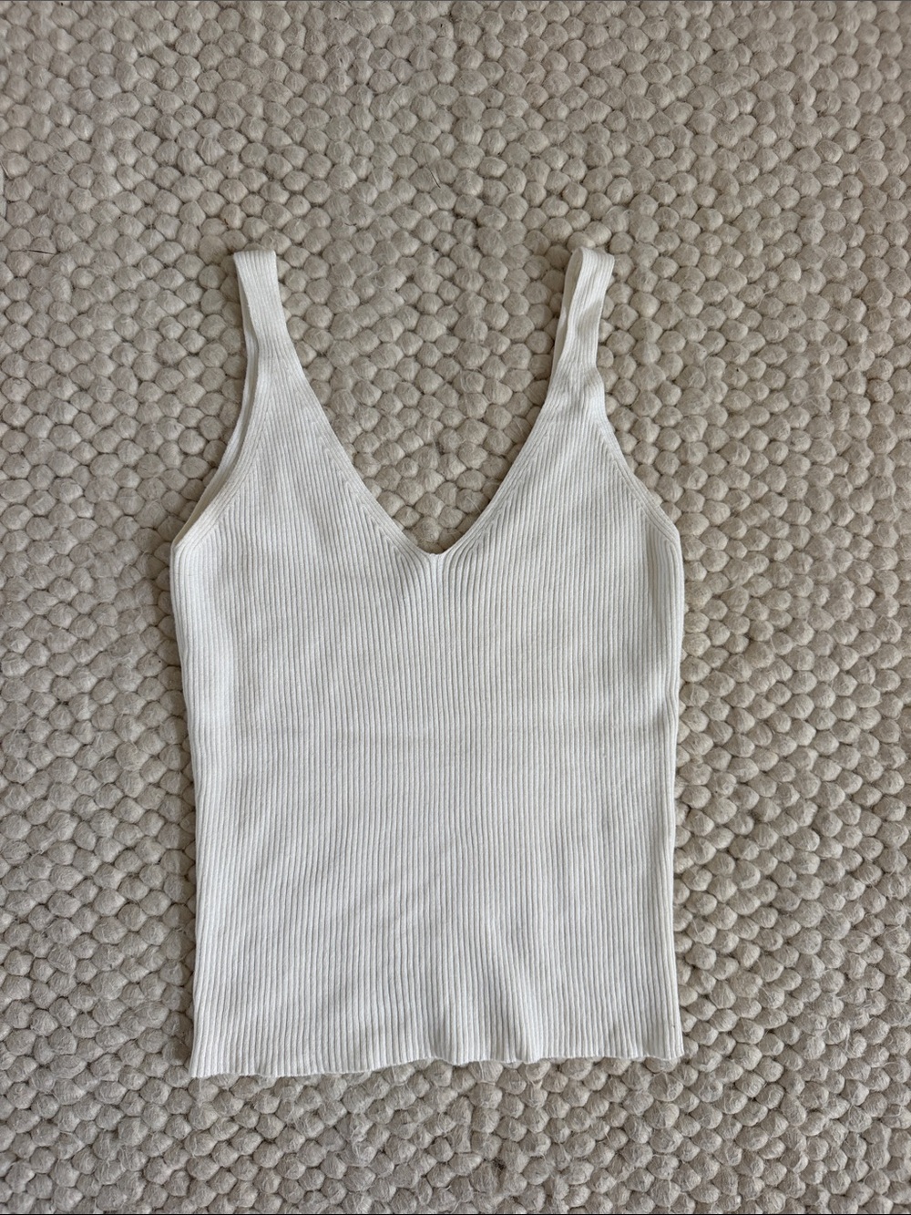 Mango White Ribbed V-Neck Tank